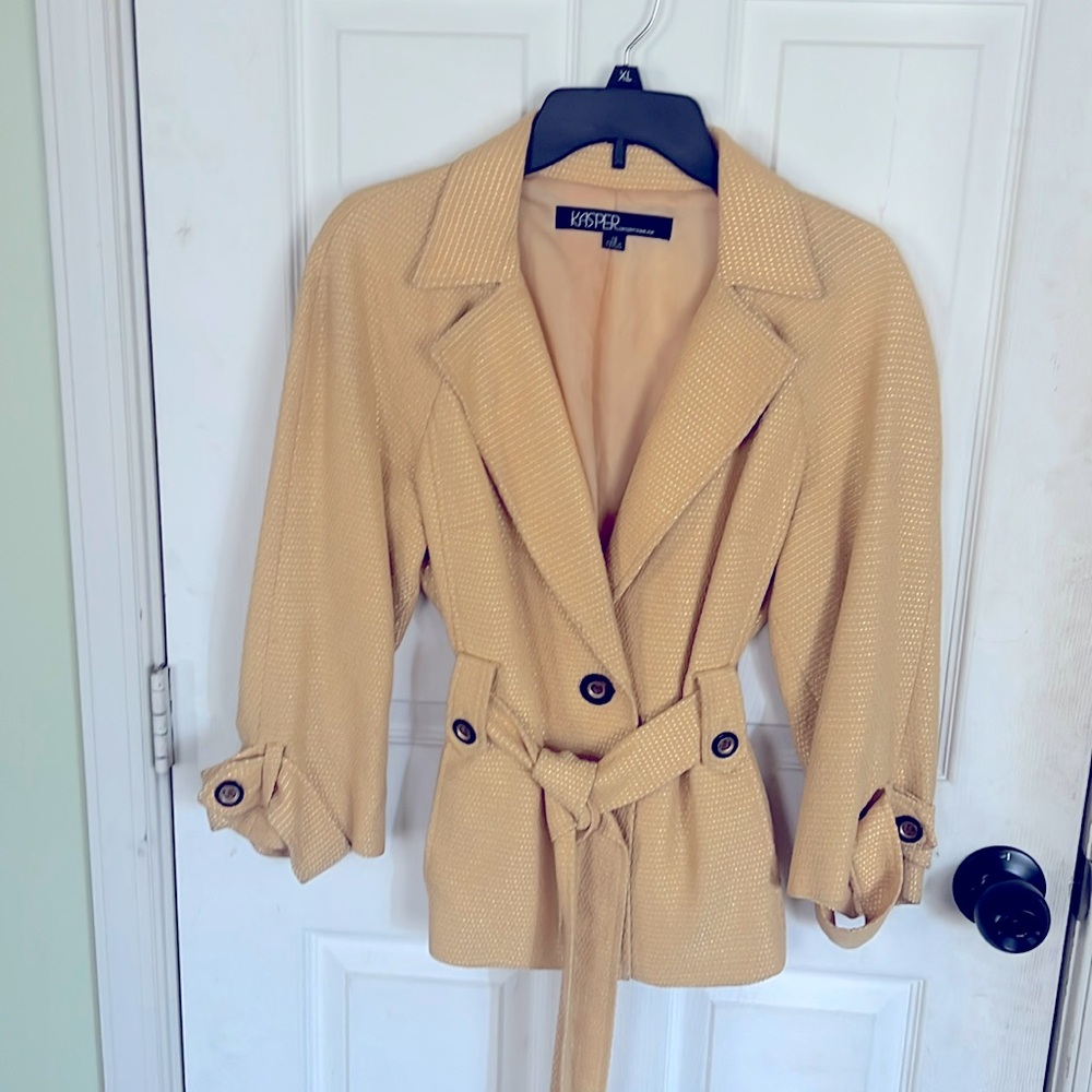 Canary yellow textured, belted blazer - Size 12